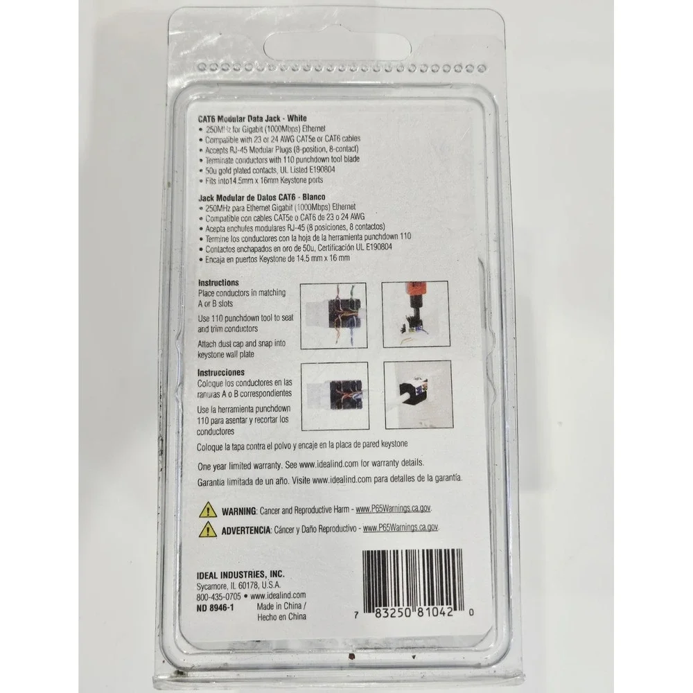 10-PACK Ideal Electrical 89-761WH CAT6e Keystone Data Modular Jack White 10pc